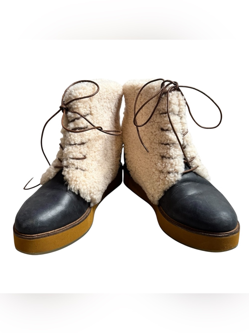 Australia Luxe Collective Bundaberg Lace-Up Fur Winter Boots Black Cream size 9